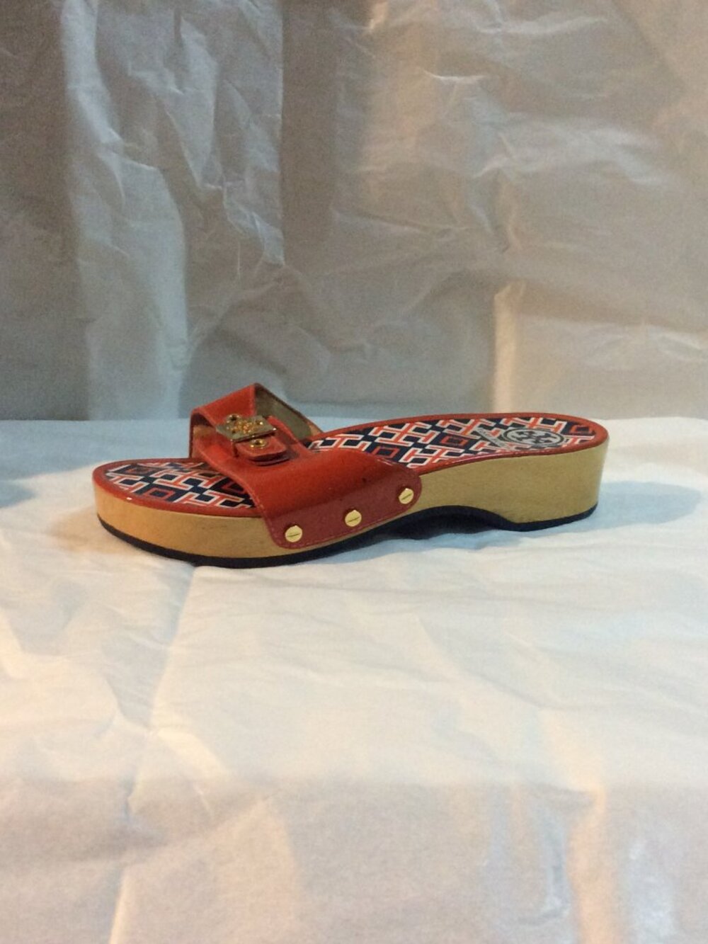 Tory Burch Dixon Patent Leather Wood Slide Sandals Size 9